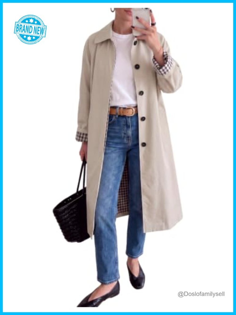Women's Trench Coat Single Breasted Lightweight Mid Length Spring Jacket